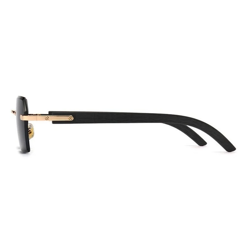 Rimless Sunglasses for Men Gold Frame Black Lens Fashion Eyewear Hip Hop Classic